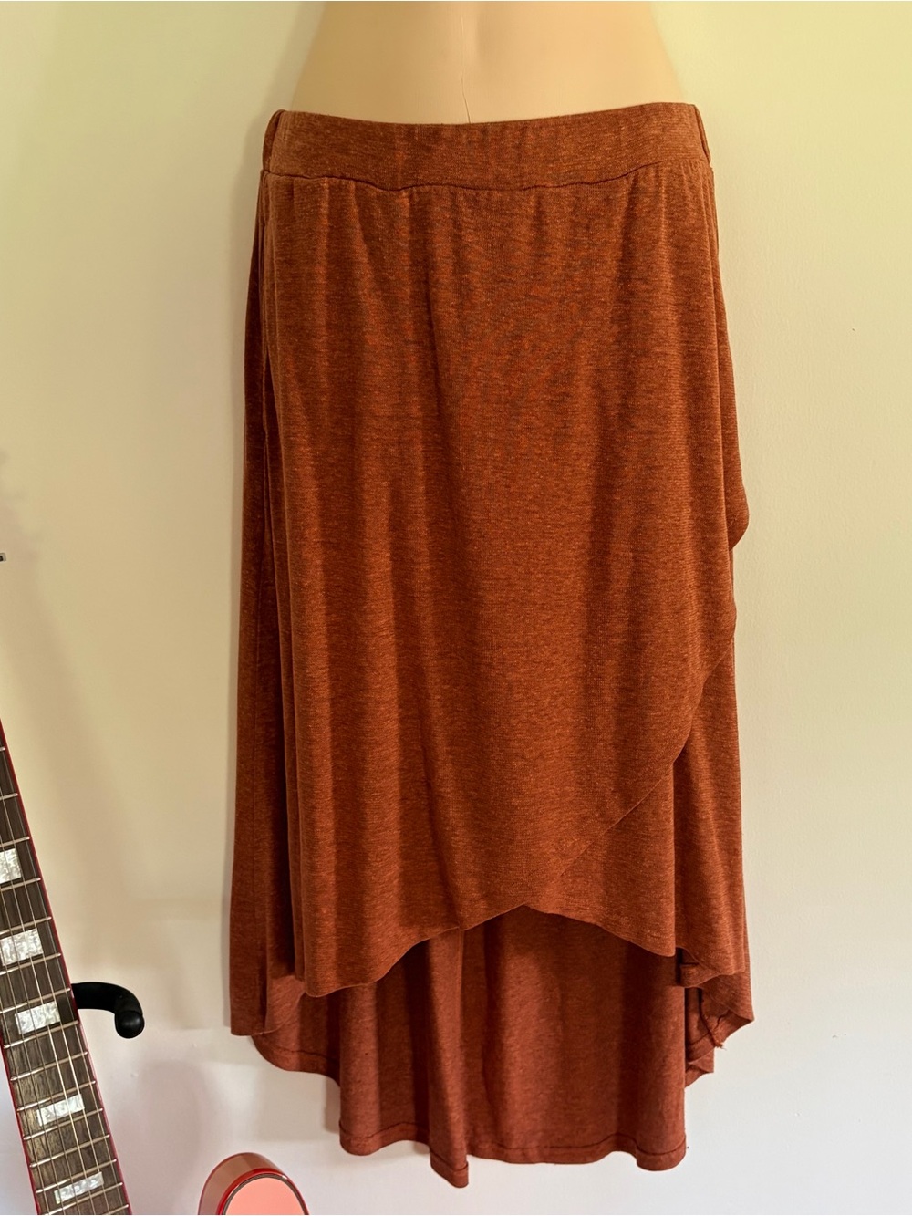 Rust Brown PRANA Hemp Blend ‘Tidal Wave’ Faux Wrap Hi-Low Skirt Sz Small